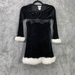 Bonnie Jean Girls size 8 winter Holiday Party Dress Sparkle black White Fur Trim